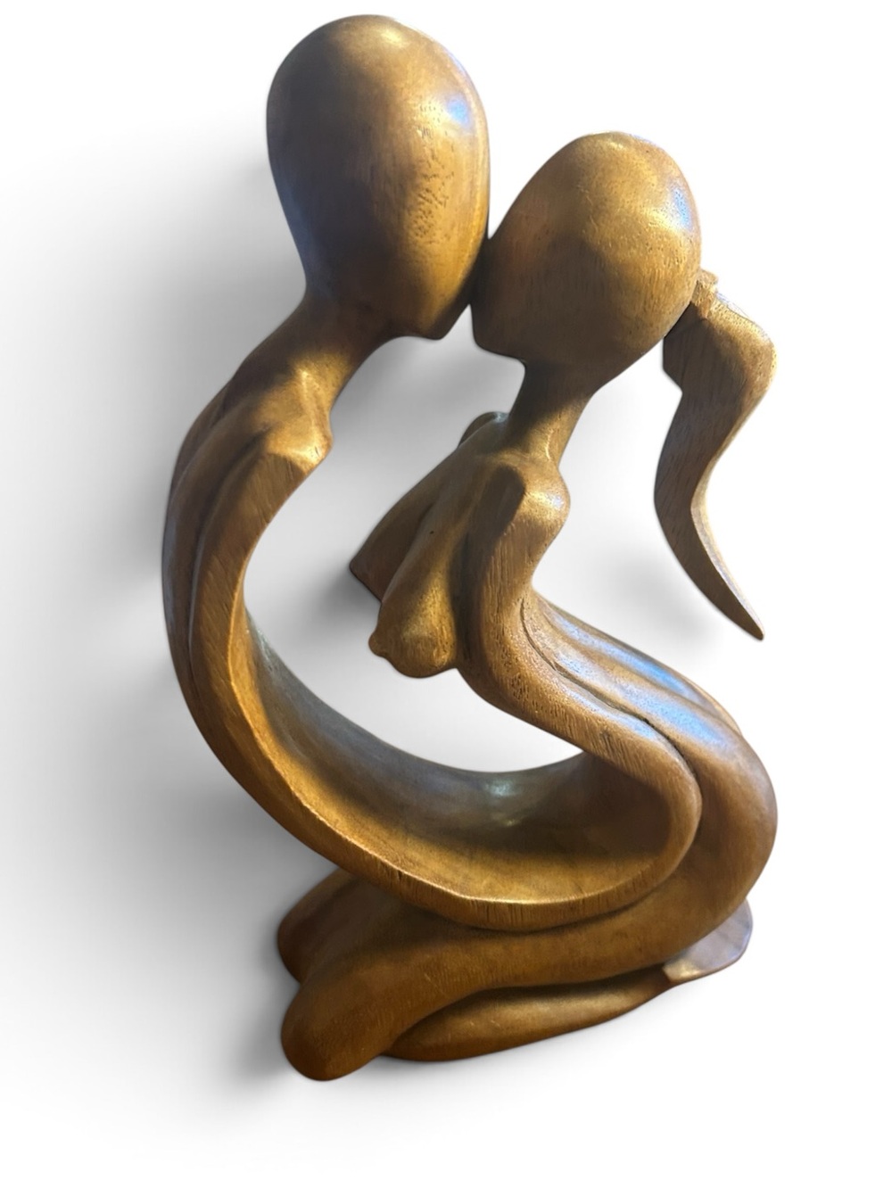 Modern Wood Abstract Couple Sculpture – Decorative Home Art